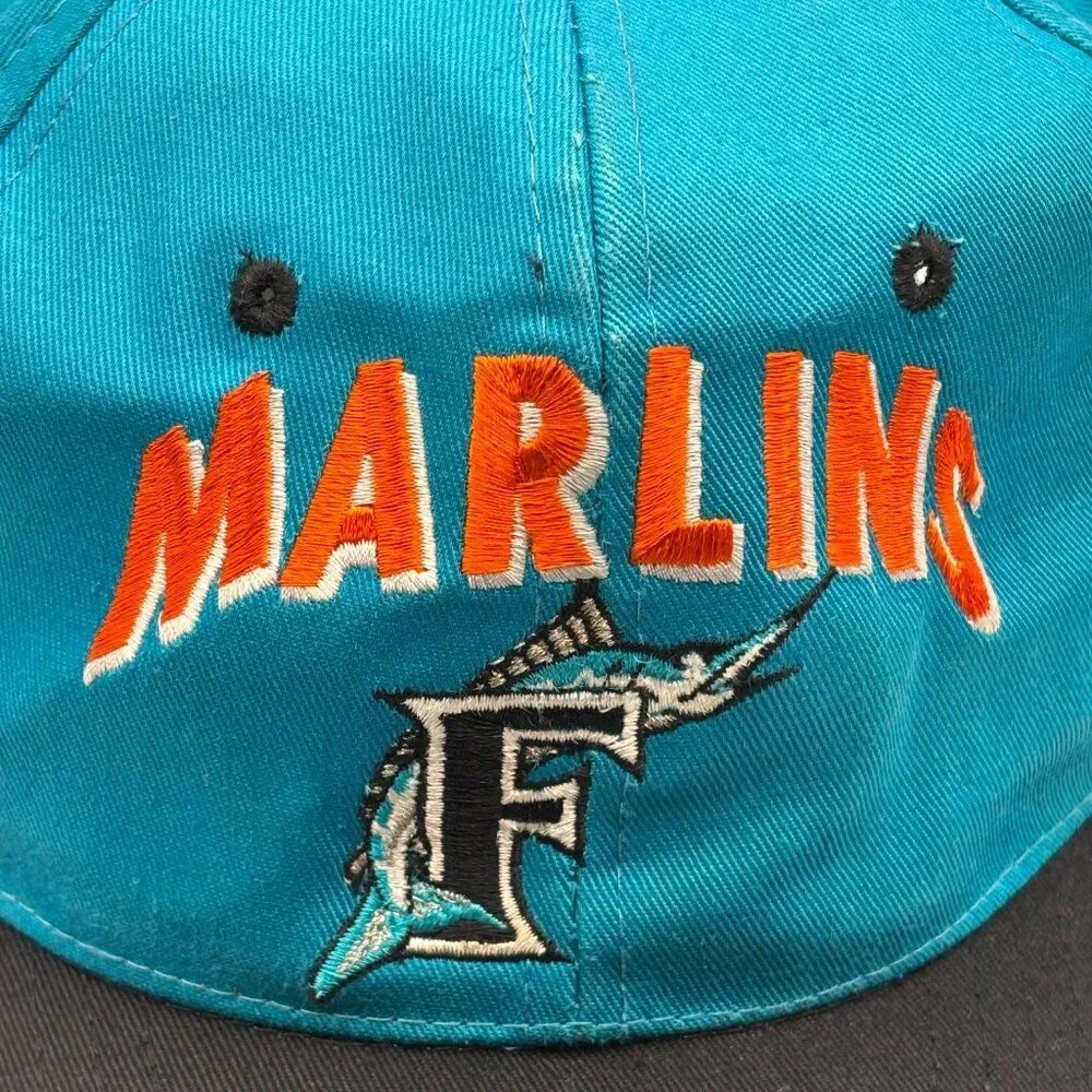 Vintage 90s Florida Marlins Hat Cap Snap Back Teal Black MLB Baseball Youth